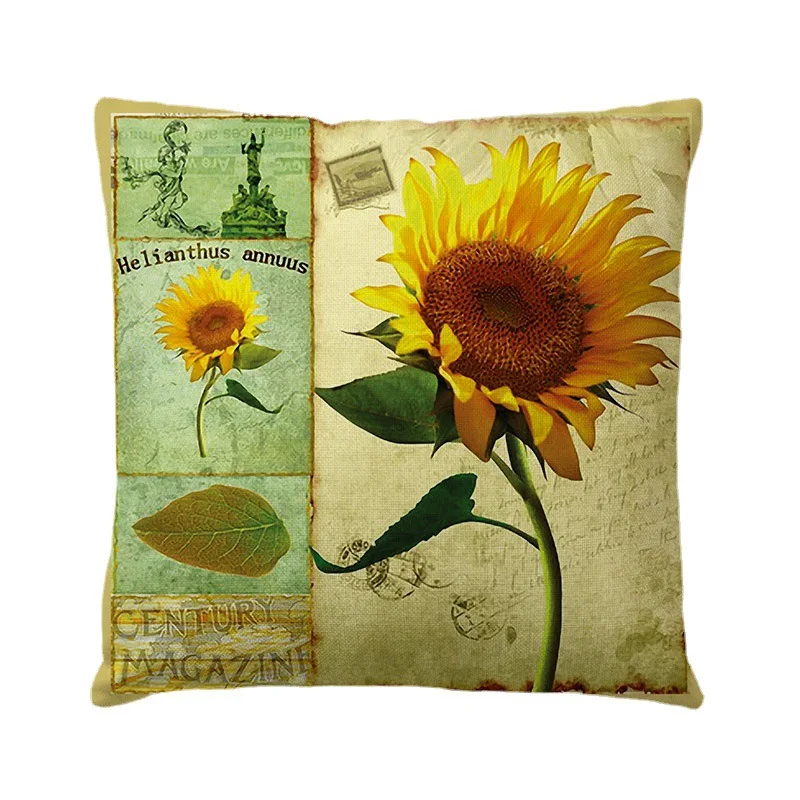 Spring Flowers Cross-Border Amazon Sunflower Sofa Cushion Linen Digital Print Light Luxury Throw Pillow Cover