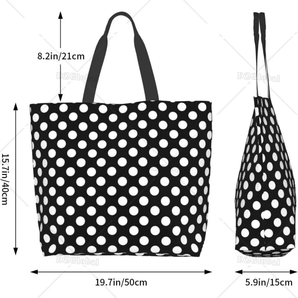 Black and White Polka Dot Tote Bag Large Shoulder Bag Casual Reusable Handbag for Women Shopping Grocery Work