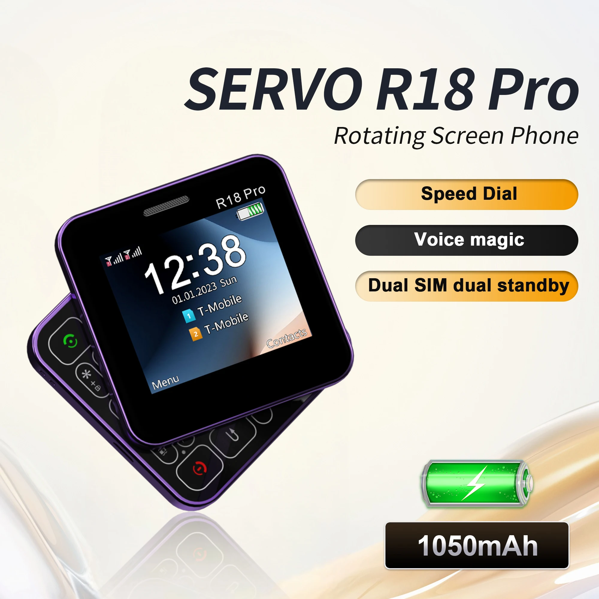 

SERVO R18 PRO Rotating Screen Mini Mobile Phone Dual SIM Standby Magic Voice Speed Dial 2G GSM 90° Side Sliding Small Cellphones