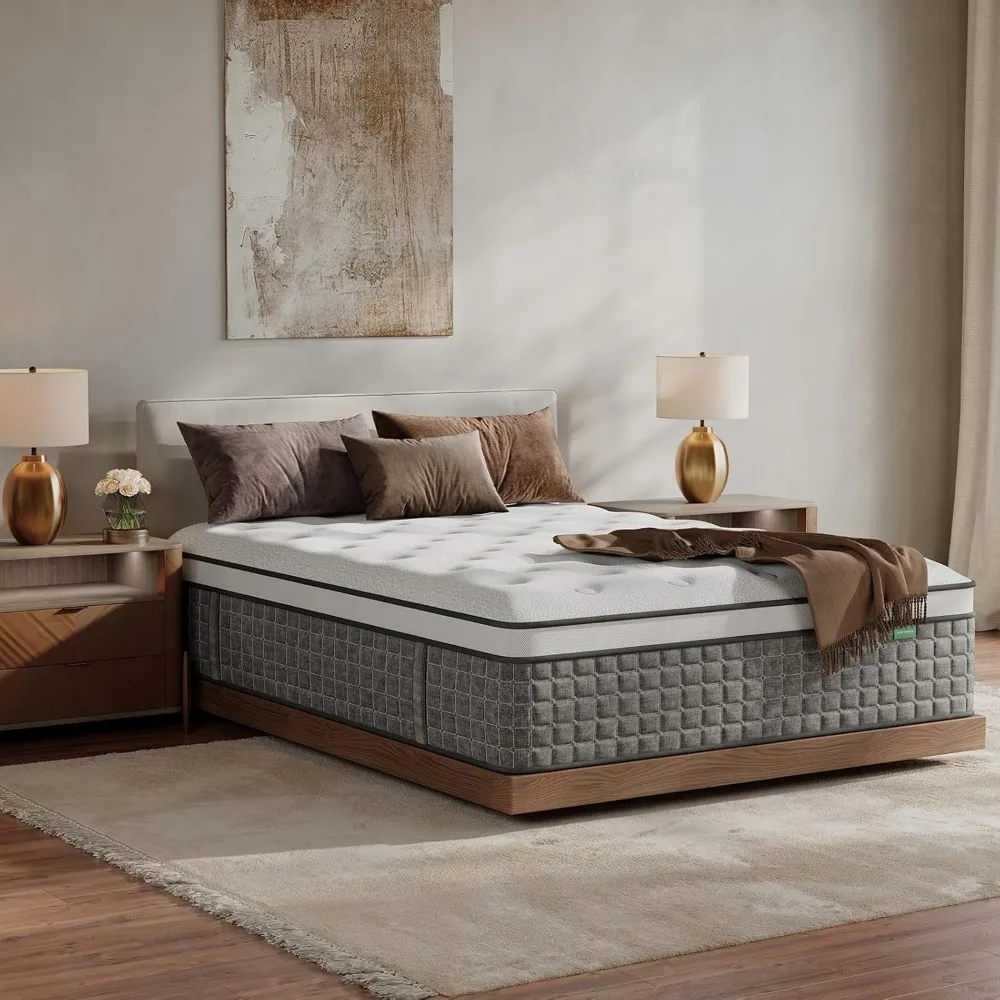 مرتبة هجينة من إسفنج الذاكرة مقاس كامل 10 بوصة، زنبرك جيب لعزل الحركة، مرتبة في صندوق للنوم المريح