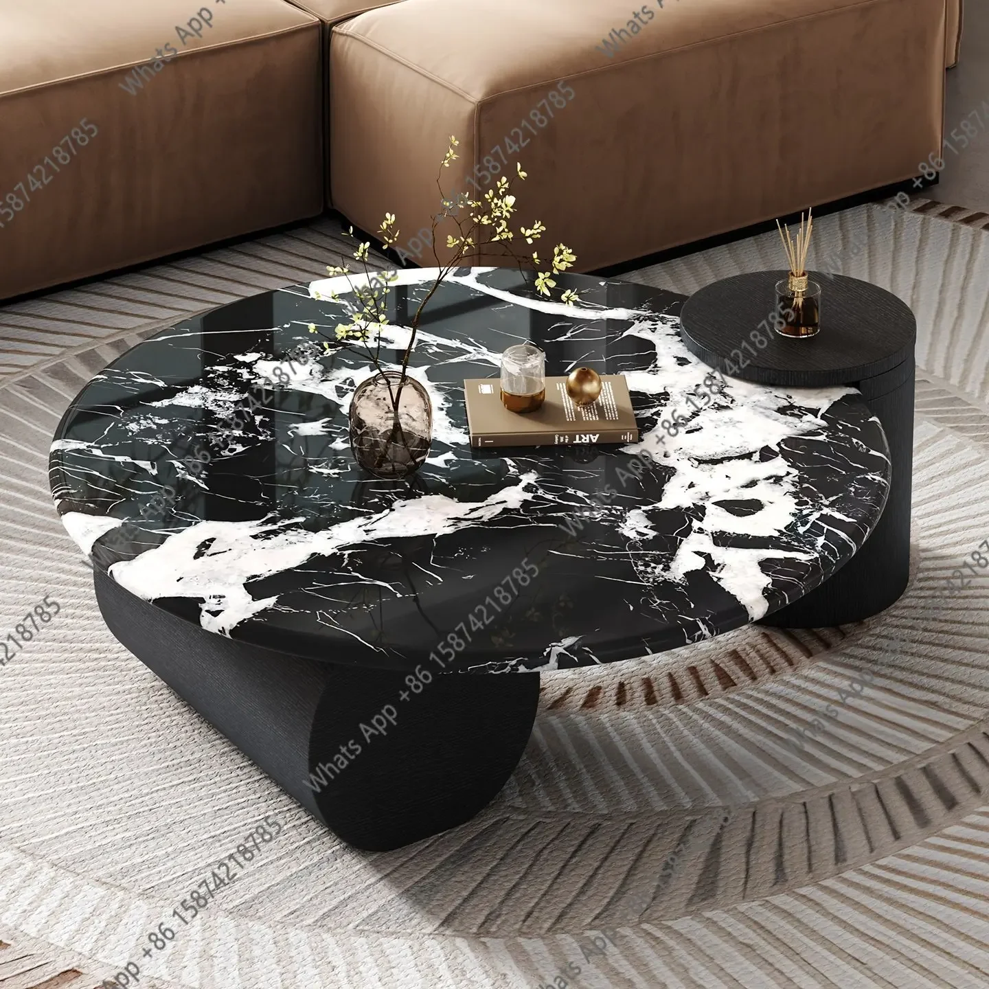 French marble coffee table round light luxury household small apartment living room high-end Italian minimalist coffee table