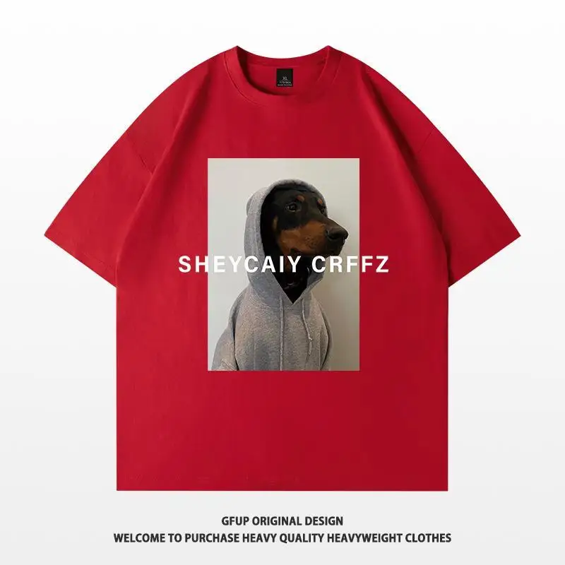 

Doberman Cotton Short Sleeve T-Shirt Men's and Women's Autumn American Retro Trend Brand Oversize Loose High Street Hip Hop Wear