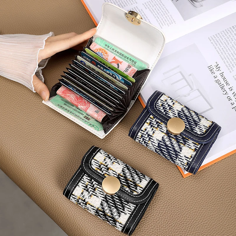 حامل بطاقات على شكل مشبك دائري من القماش بتصميم كلاسيكي صغير على طراز الأكورديون، حامل بطاقات متعدد يمكن أن يحمل بطاقات متعددة #5