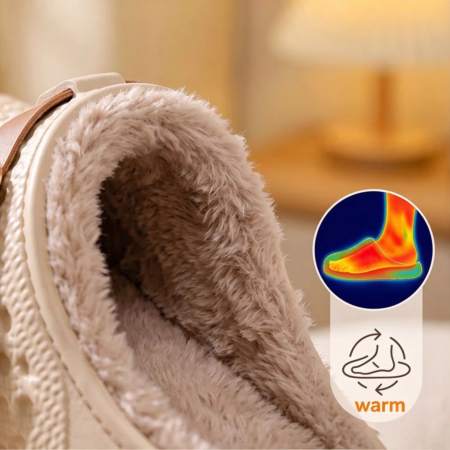 2026 New Waterproof Fleece Lined Mule Slippers Women Winter Metal Buckle Warm Plush House Clog Shoes Non Slip Cotton Slippers