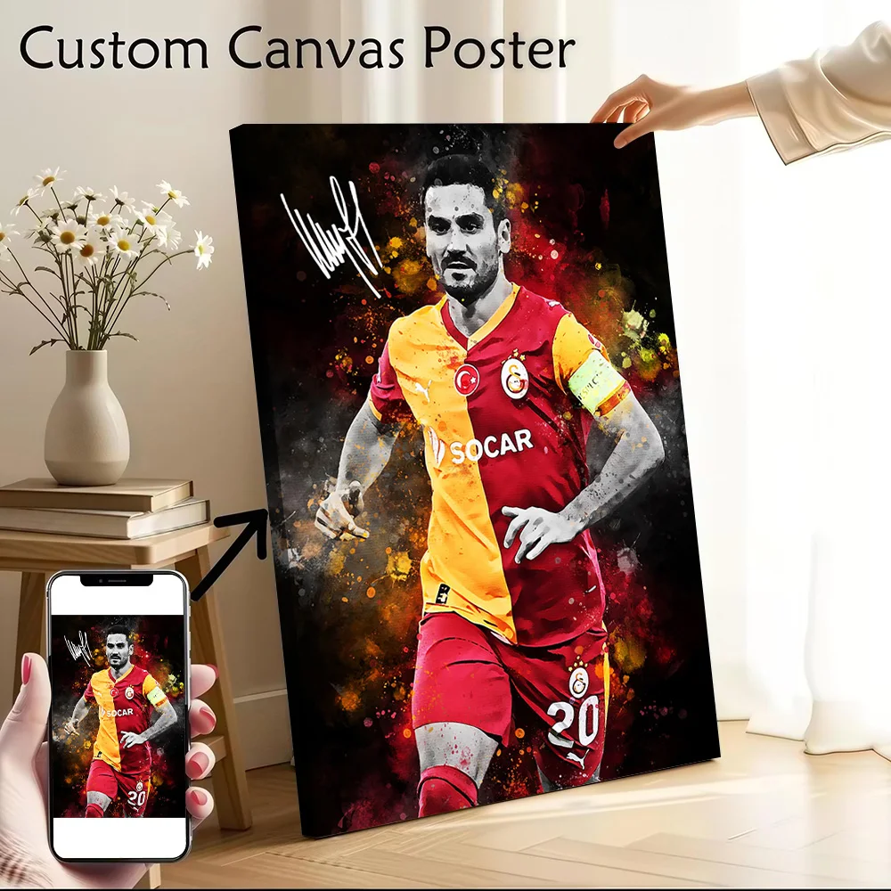 Ilkay Gundogan Porträt-Leinwandposter, Wandkunst, anpassbares, hochwertig gedrucktes Bild für moderne Heimdekoration, Ornamente