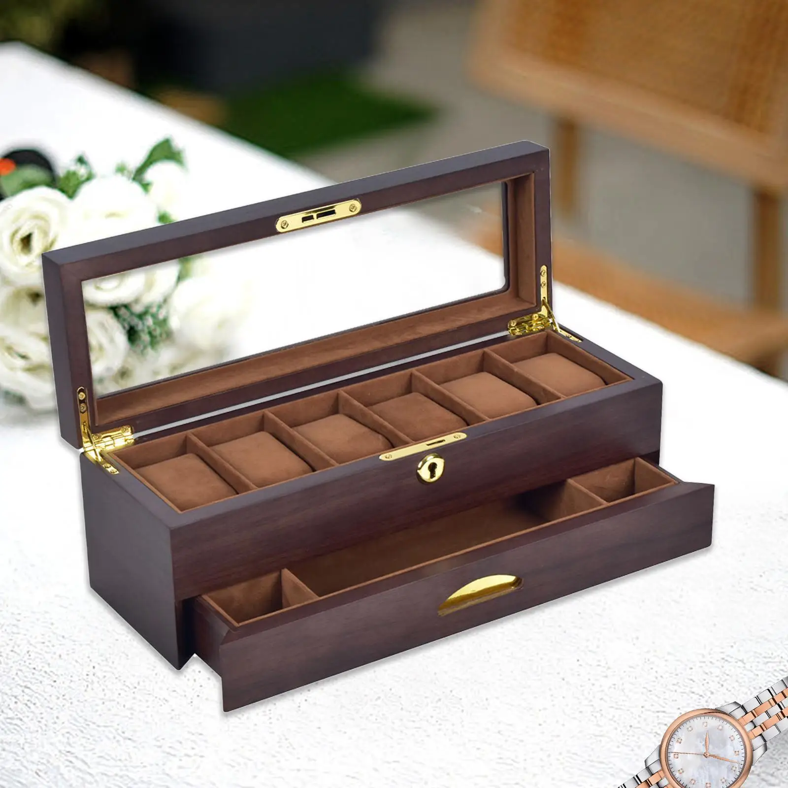 Watch Case Display Box Wooden Organizer with Lock for 8 10 12 Watches Jewelry Collection Holder Travel Soft Cushion Portable