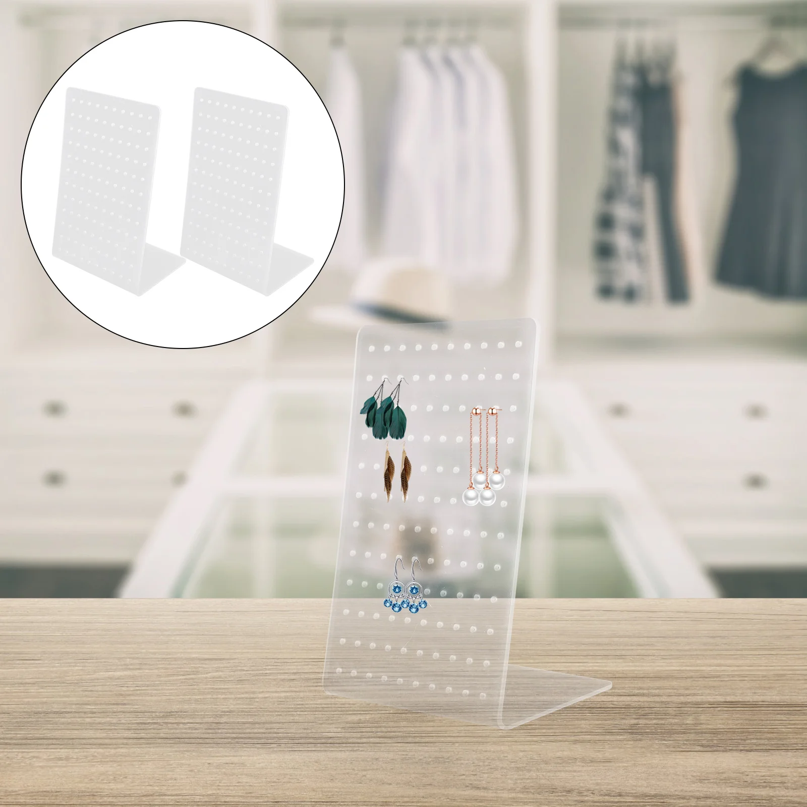 2Pcs Earring Holder Acrylic Jewelry Display Stand Solid Base Ear Stud Rack for Living Room Bedroom Use Earring Holder