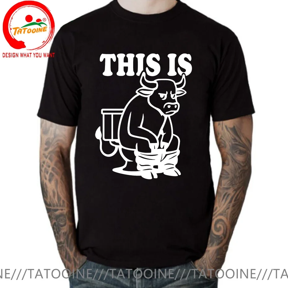 Funny Cartoon This Is Bull Sitting On A Toilet T-Shirt Man Male Fashion Casual T Shirt Men Cotton New Clothing Oversized Tshirt