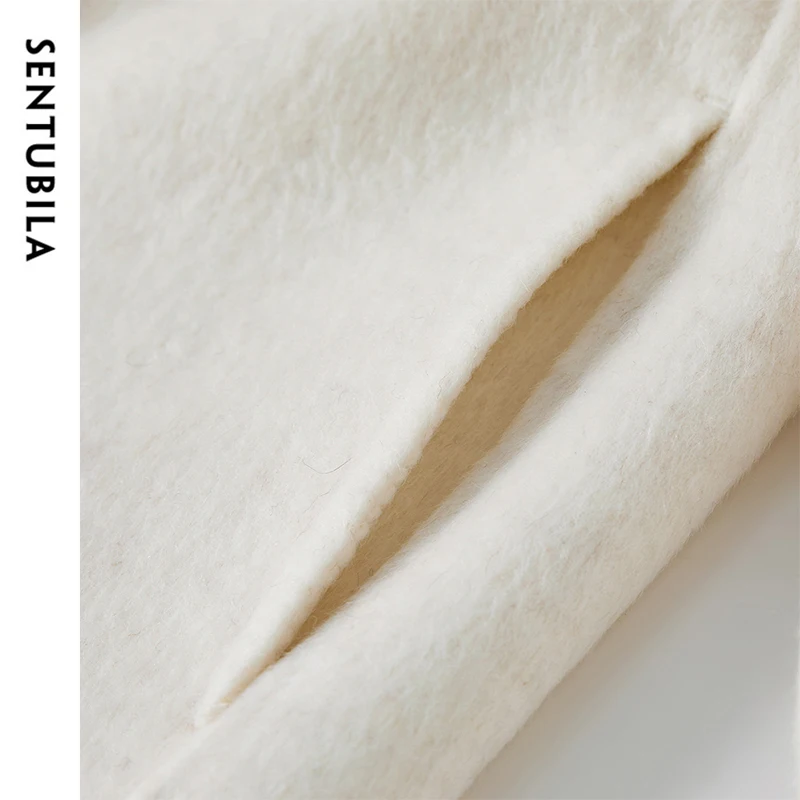 SENTUBILA Woman Luxury Coats 100% Woolen Winter Spliced Stand Neck Single Breasted Outerwears Commute Short Jackets W44O56098