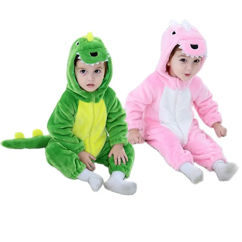 

Baby Pajamas Zipper Hooded Flannel Dinosaur Jumpsuit Winter Costume For Kids Monolayer Overalls Cute Children Clothing 2024