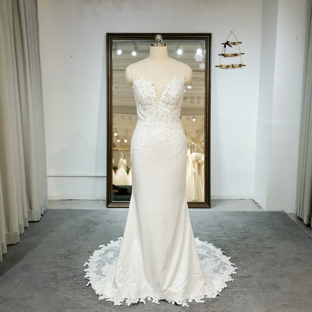 Новейшее свадебное платье трапециевидной формы без рукавов Robe De Mariee Illusion с открытой спиной на заказ, кружево с v-образным вырезом и открытой спиной, великолепные платья de novia