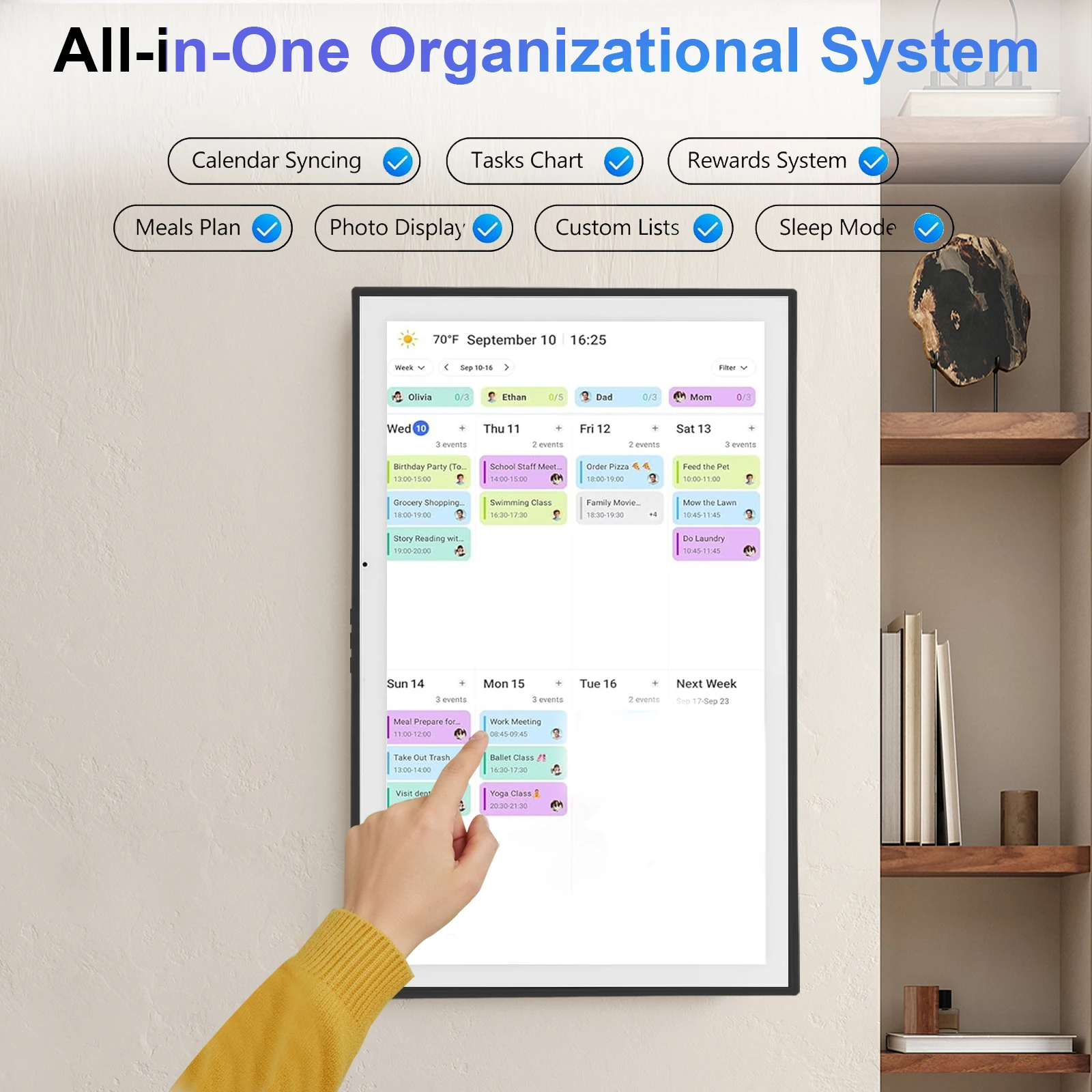 

21,5-дюймовый умный цифровой календарь с интерактивным сенсорным дисплеем, настольный, с синхронизацией с онлайн-календарем, для настенного и настольного крепления
