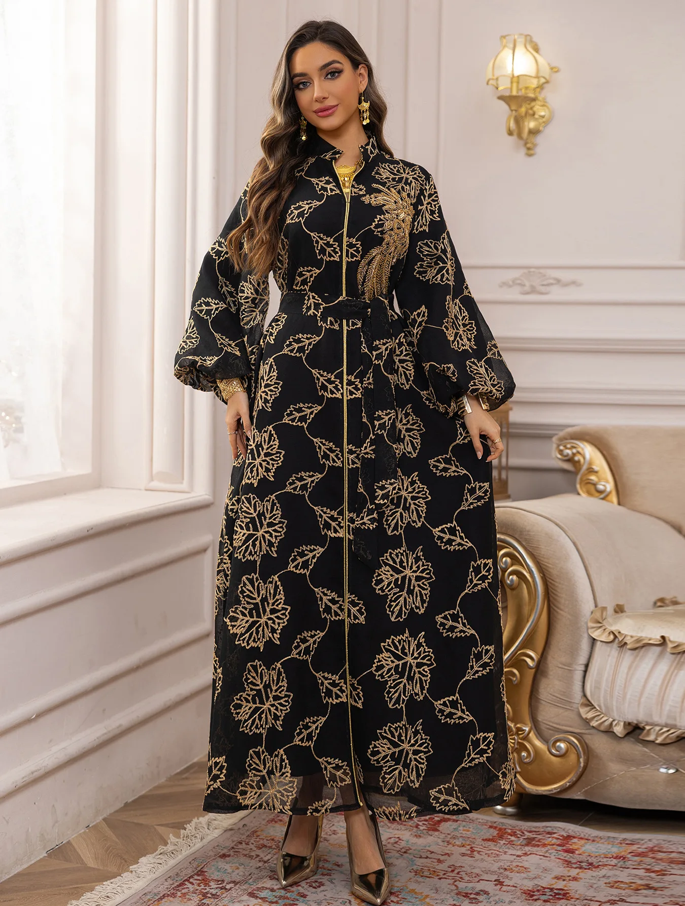 

Elegant Black Muslim Abaya Black Floral Embroidery Versatile Modest Islam Clothing with Arabian Cultural Flair for Dubai Casual