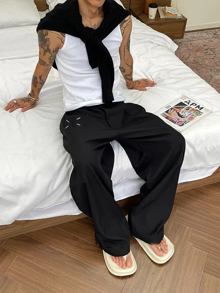 

Casual Men's Wide Leg Pants Floor-Length Dra Straight Cut Trousers Summer High Street Sle Loose Fit Long Trousers