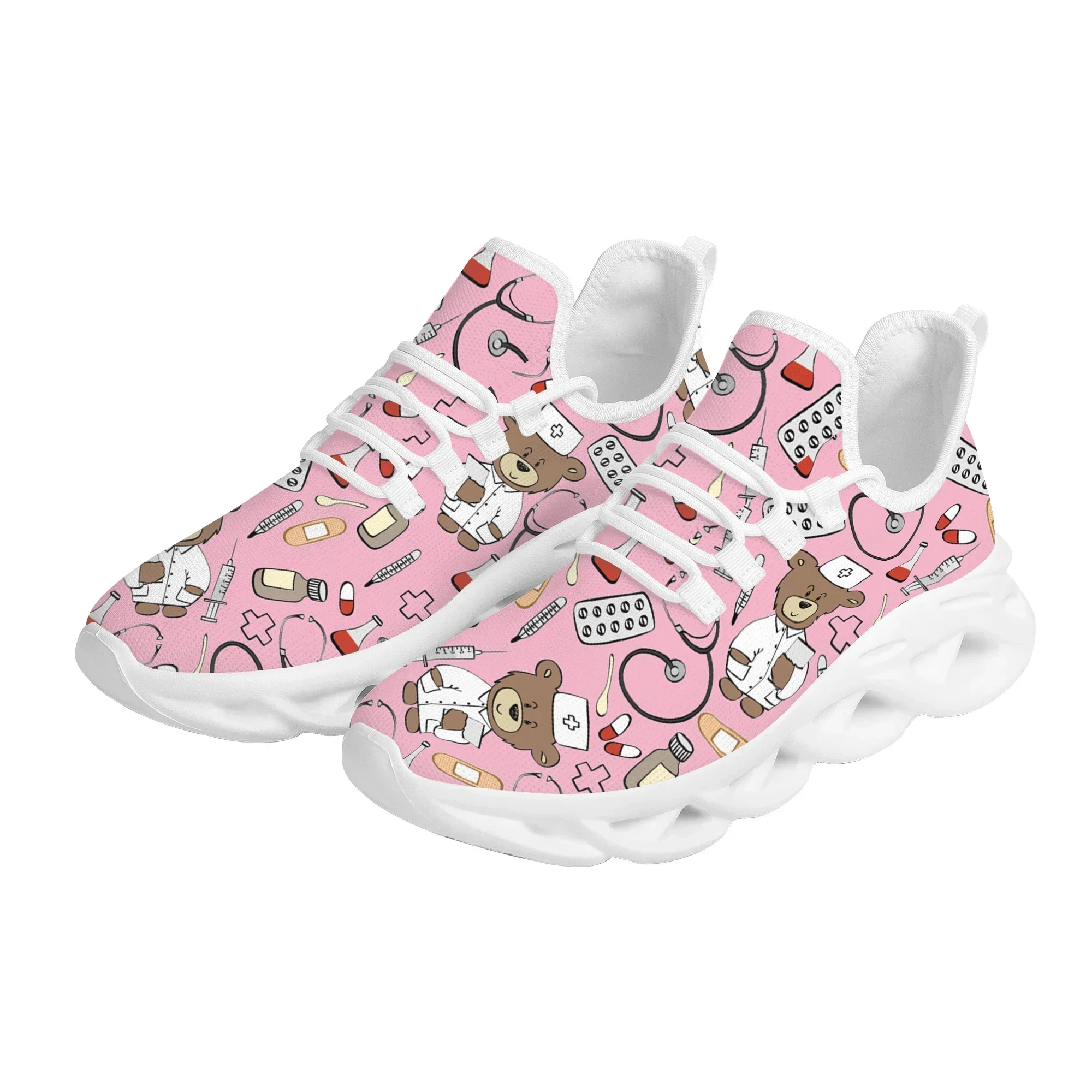 Pink Cartoon Doctor Nurse Shoes For Women Female Flats Shoes Running Sneakers Light Mesh Ladies Footwear Chaussure Femme