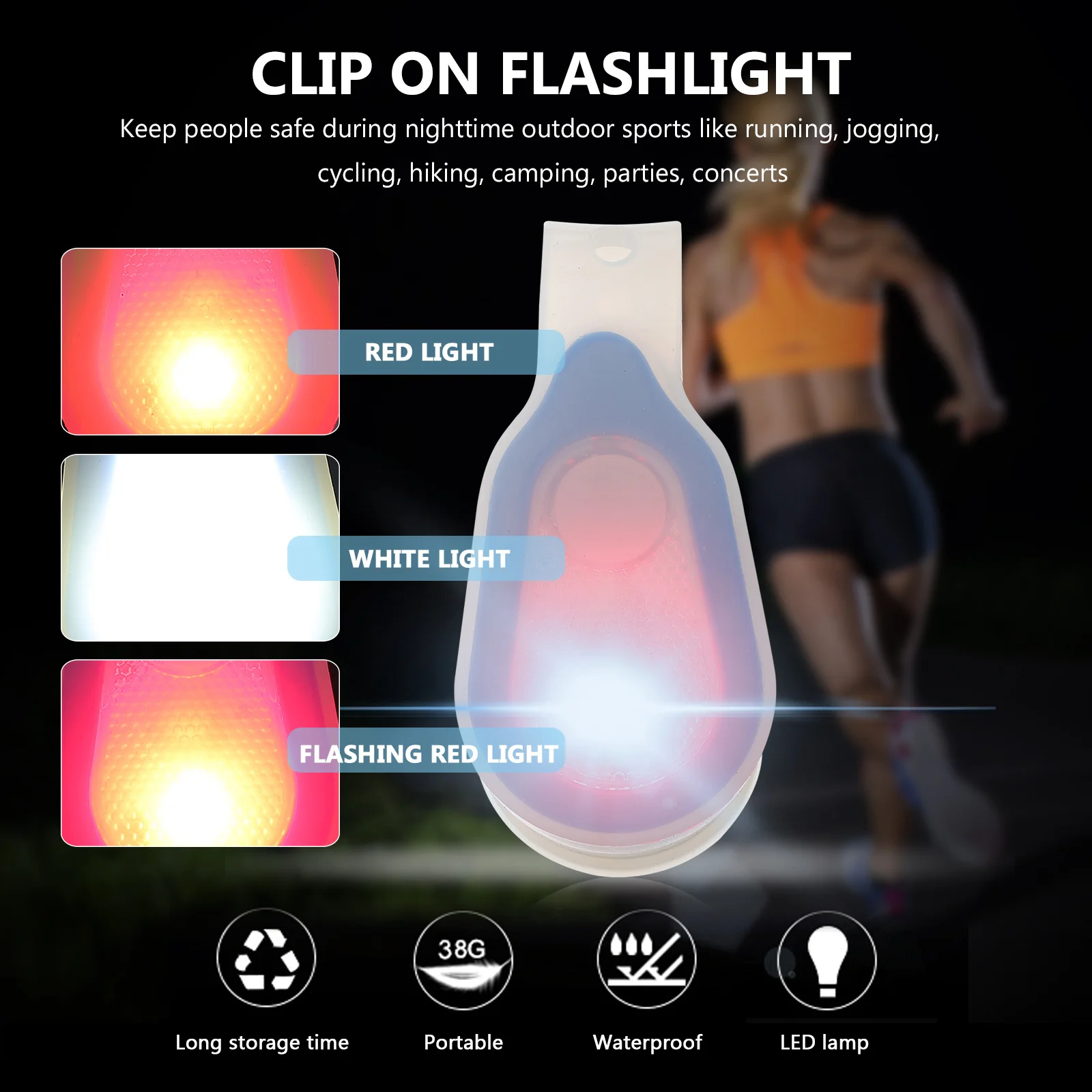 2 Stück Clip-on-Taschenlampen, Hände, Laufen, Joggen, Nachtsicherheitslichter für Radfahren, Wandern, Camping