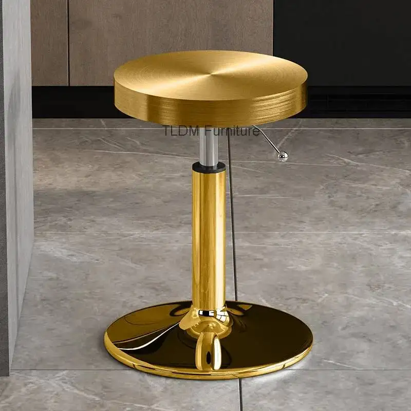 

Modern Adjustable Bar Stool with Gold - Toned Seat, Stylish Metal Bar Chair for Kitchen Island & Bar Area