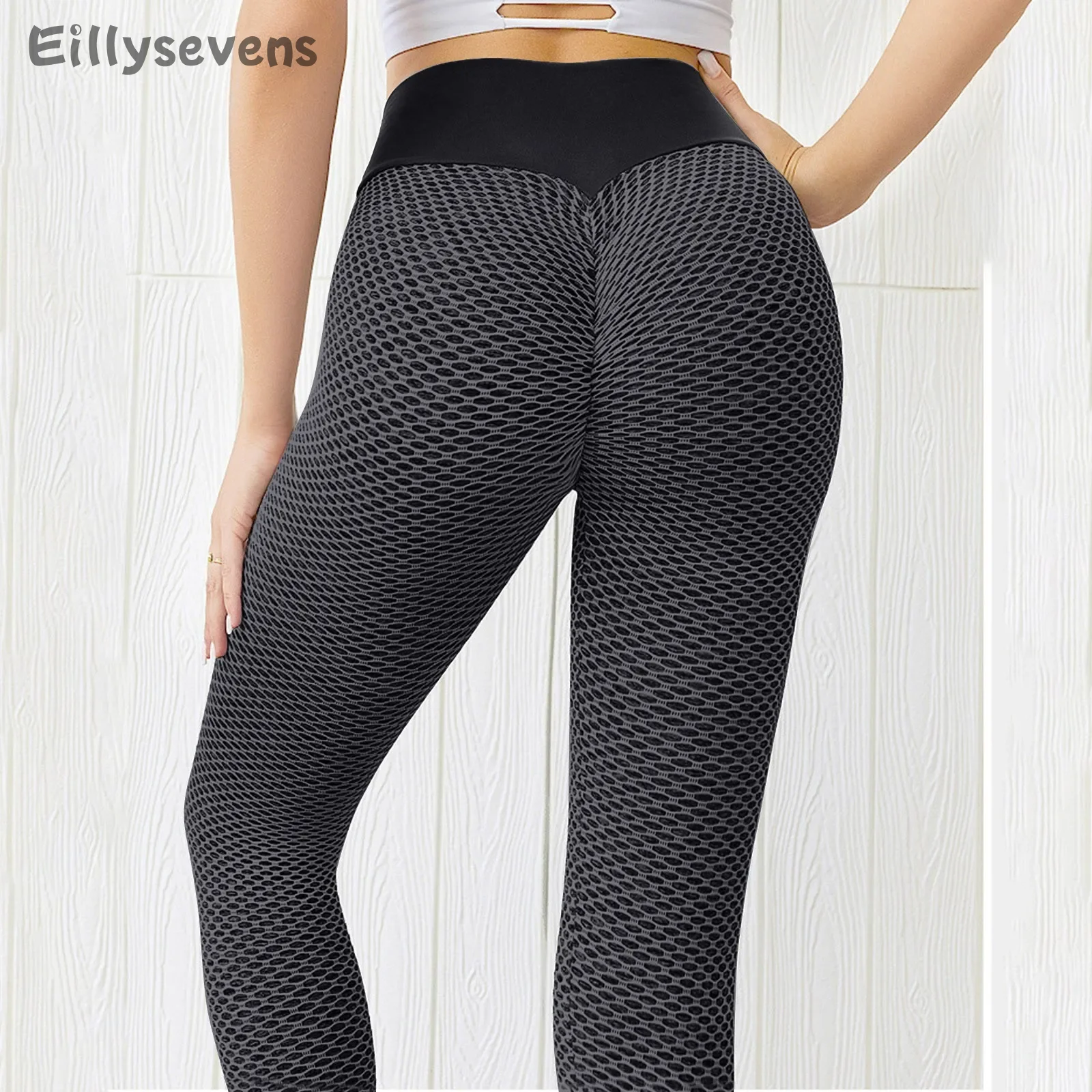 Women's Honeycomb Fabric Sweatpants Solid Color High Waisted Hip Lifting Long Pants Sports Yoga Pants Outdoor cycling pants