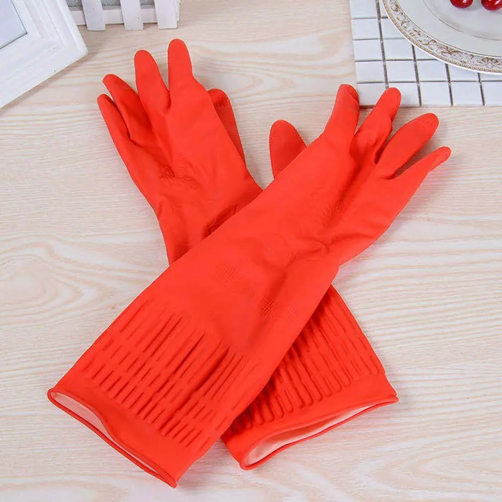 1 Pair Durable Gloves Waterproof Home Reusable Rubber Dish Washing Lengthen Glove For Household Scrubber Kitchen Clean Tools