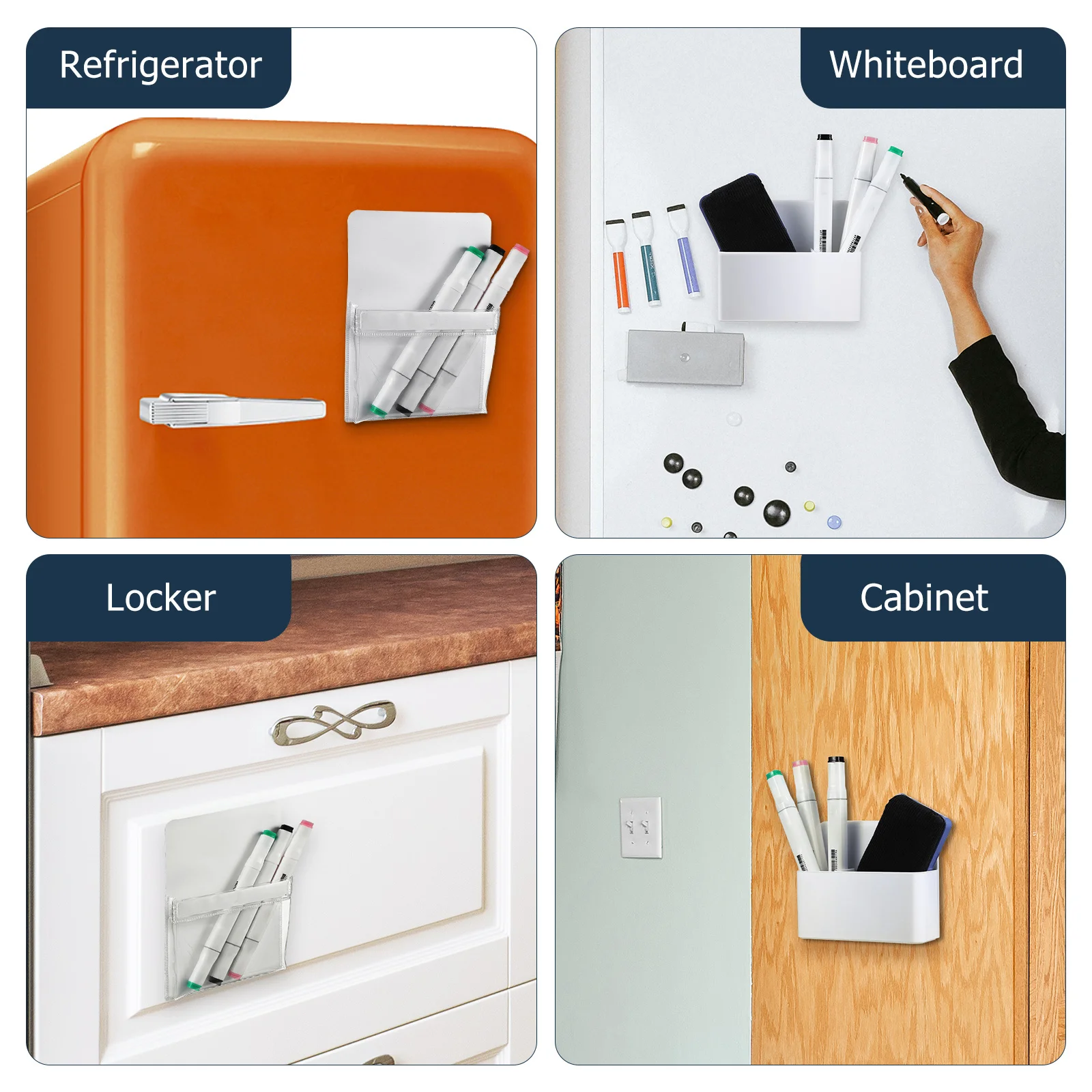 

2pcs Magnetic Pen Holder Whiteboard Organizer Storage Box For Office School Supplies Refrigerator Dry Eraser Holder Plastic