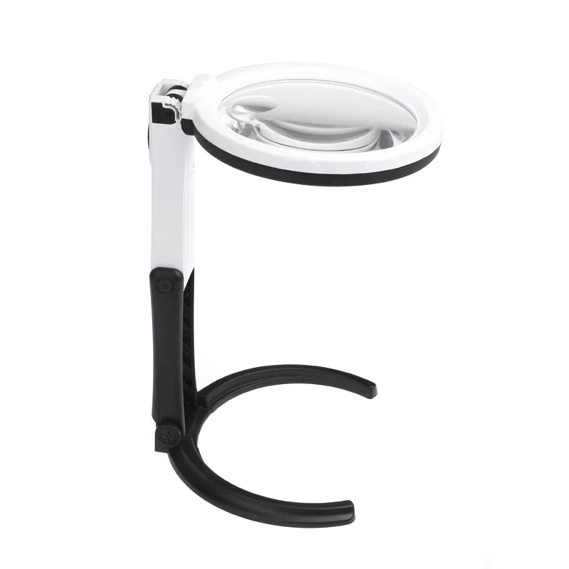 Portable 10 LED Light Magnifier Magnifying Glass with Light Lens Table Desk-type Lamp Handheld Foldable Loupe 2 x 120mm 5x 28mm