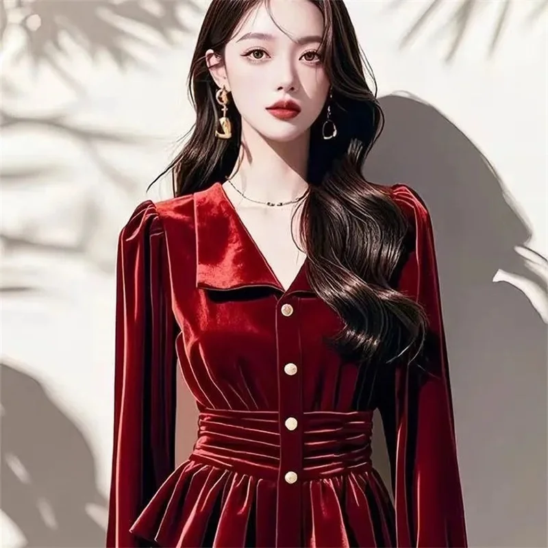 Weinrotes Samthemd Damen Hemdbluse Frühling Herbst Winter High-End Retro Bottoming Shirt Modisches Taillensaum Top