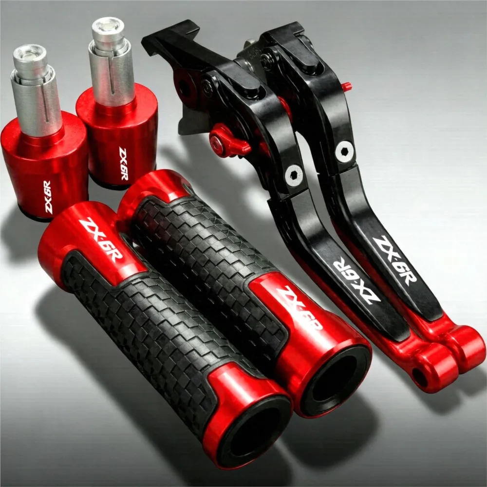 For KAWASAKI NINJA ZX6R ZX-6R 2007-2016 2014 CNC Extendable Folding Brake Clutch Levers Handlebar knobs Handle Hand Grip Ends