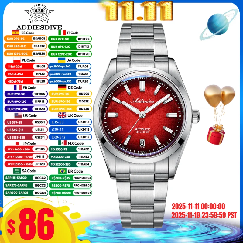 

ADDIESDIVE 39mm Men Watch 10Bar Waterproof BGW9 Super Luminous 8215 Movement Automatic Mechanical Watch reloj Diving AD2531