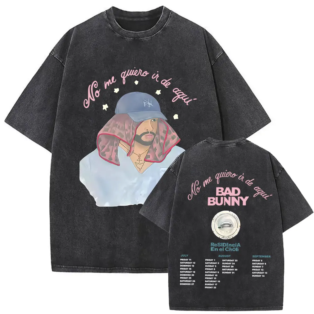 

Washed Vintage Rapper Bad Bunny No Me Quiero Ir De Aquí Residency Tour T-shirt Debi Tirar Mas Fotos DTMF Print T Shirts Unisex