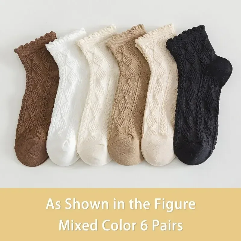 Chaussettes en coton monochromatique nickel é fin pour femmes, chaussettes mignonnes douces simples, bord d'oreille en bois confortable, vêtements de mode Lolita, été, nouveau, 2024