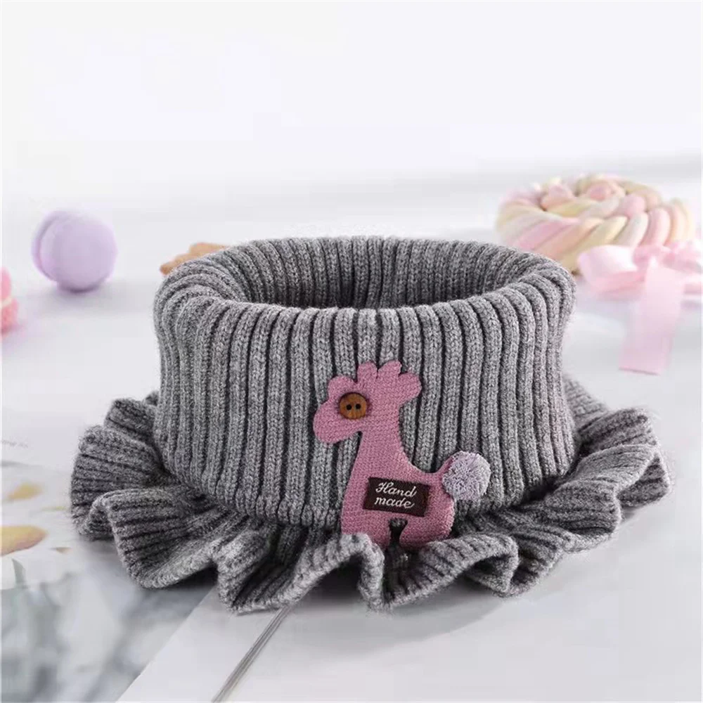 Baby Cartoon Giraffe Knit Scarfs Autumn Winter Outdoor Windproof Warm Thick Scarf Children Flanged Shawl False Collar Neck Sets