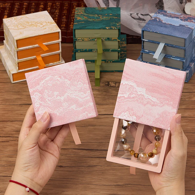

5pcs Colorful Danxia Series Transparent Jewelry Box Suspension Packaging Box Fashion Accessory Box Bracelet Storage