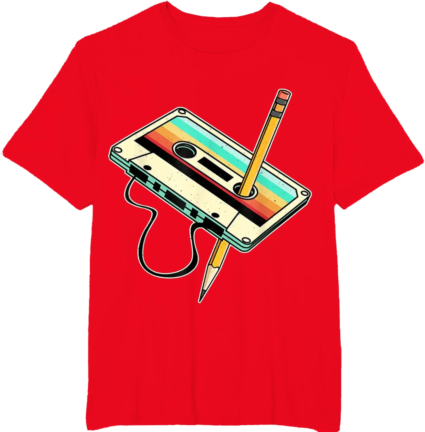 80s Cassette Tape Pencil 1980s Retro Vintage Throwback Music T-Shirt Men Clothing Vintage T Shirt Camisetas