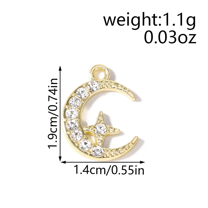 5 Stück 14x19mm Niedliche Kristall-Metal-Mond-Stern-Anhänger für Schmuckherstellung, Ohrringe, Anhänger, Halsketten, Armbänder, DIY-Bastelzubehör – Detail 1