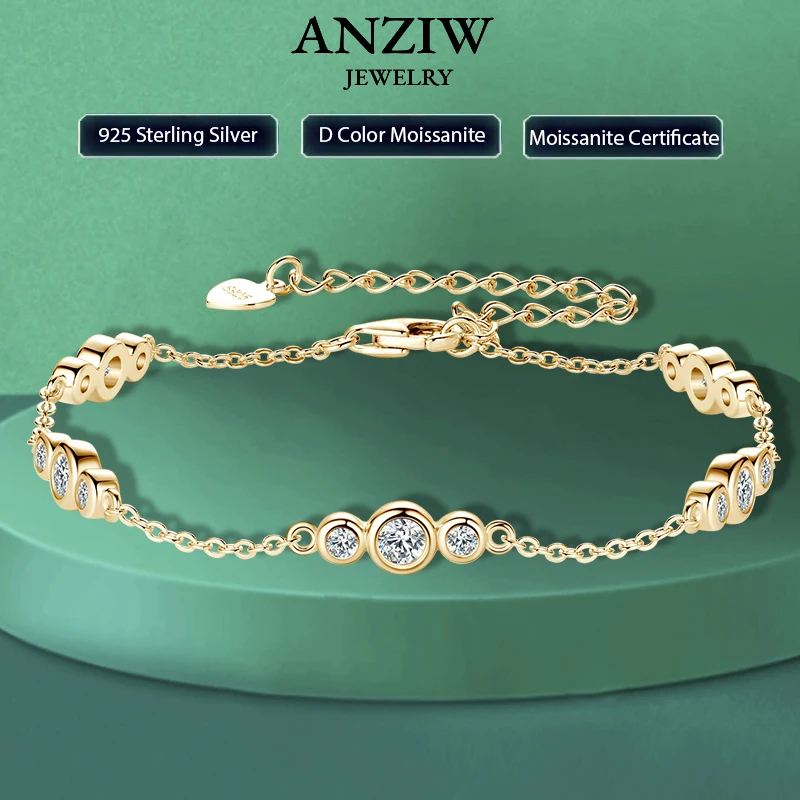 

Anizw 2024 New 18k Gold Plated Bracelet 925 Silver Chain 2mm D Color Bezel Moissanite Bracelets Fashion Women's Jewelry Gifts