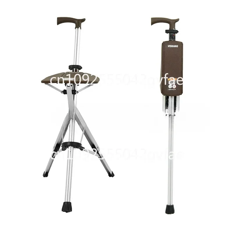 New High Quality Aluminum Alloy Foldable Walking Cane Stick With Seat Adjustable Elderly Crutch Chair With Stool