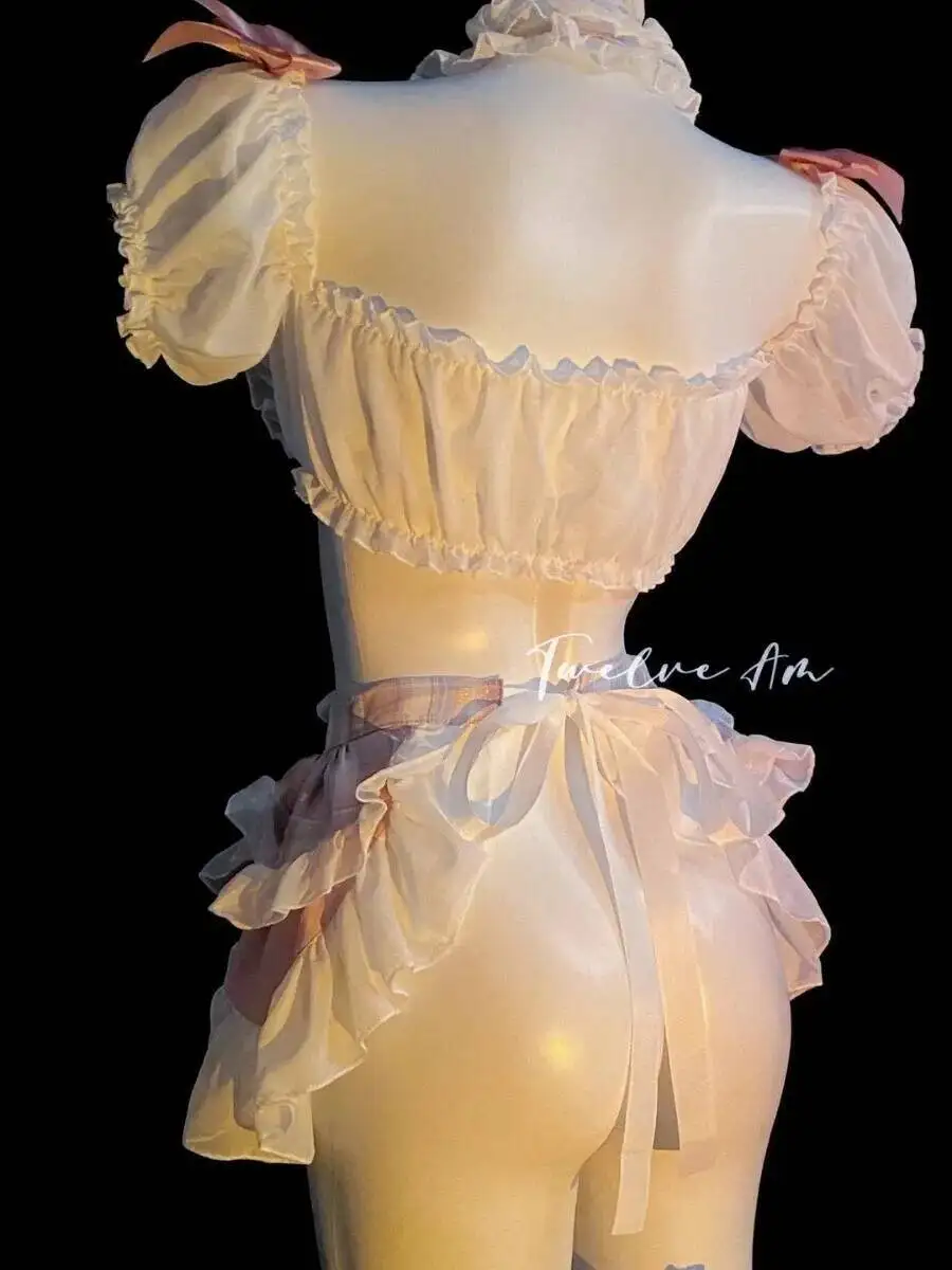Vestido de princesa bonito de sirvienta rosa, disfraz de sirvienta Lolita, vestido de pastel para mujer, vestido con volantes de encaje con estampado de oso, encantador dulce puro deseo PEK5
