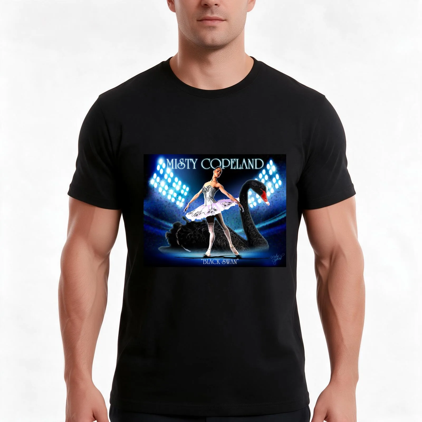 Misty Copeland Black Swan D-3 Pillows & Totes T-Shirt, Summer Casual Cotton Tee, Oversized Streetwear Tops, Unisex Men Women