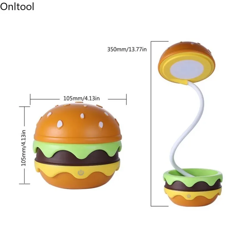 Creative Hamburg Table Lamp Eyes Protection Desk Lamp Foldable Dimmable LED Light USB Rechargable Cartoon Bedside Night Light