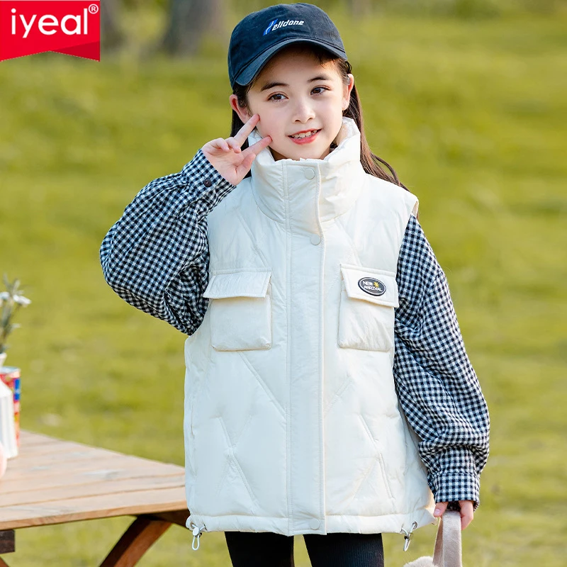 IYEAL Kids Girls Waistcoat Sleeveless Outerwear Winter Warm Duck Down Children Boys Coats Vest Cotton-padded Jacket 5-12YrsY