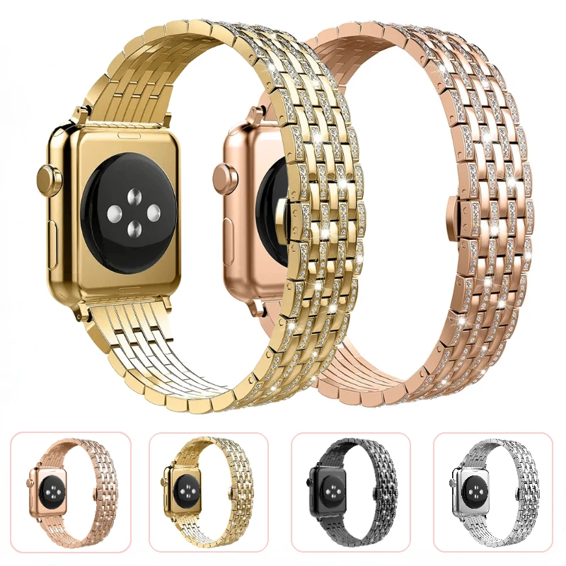 

Luxury Stainless Steel Diamond Metal Band for Apple Watch 9 8 7 45mm 41mm Seven Beads Steel Strap 6 5 4 3 38mm 42mm 40mm 44mm