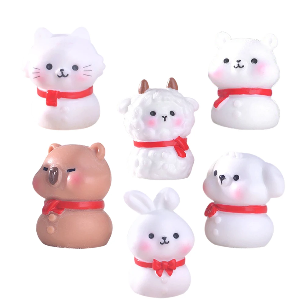 

6 Pcs Snowman Animal Miniature Bear s Desktop Cute Ornament Christmas Decorations Ornaments Bunny Small Resin