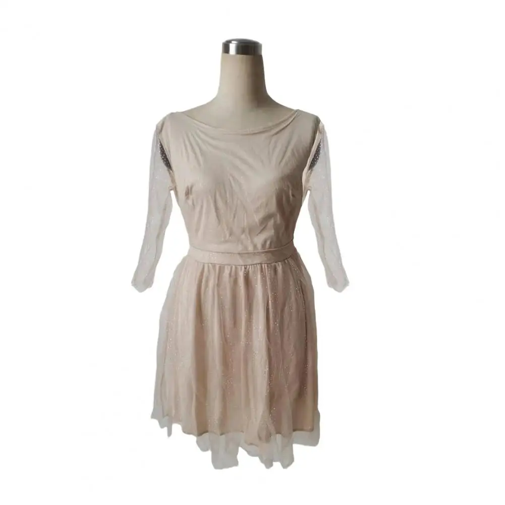 女性用ガウン エレガントなグリッター星空チュールプロムドレス 長袖付き 女性用フォーマルイブニングドレス メッシュカクテルドレス 特別な機会に