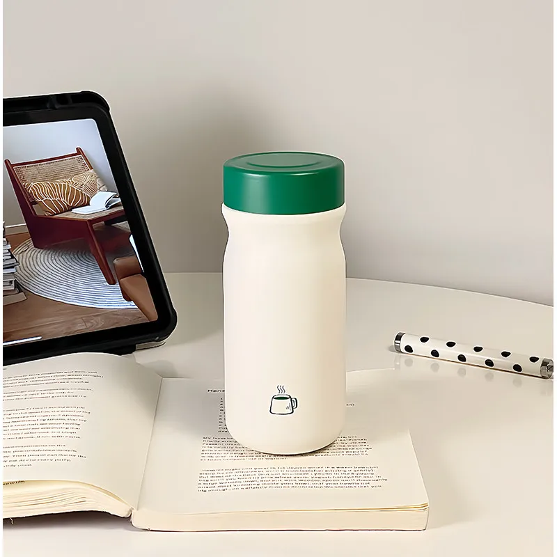 320ml Mini 316 Stainless Steel Insulated Bottle, Matte Pocket Flask with Simple Coffee Print for Daily Carry