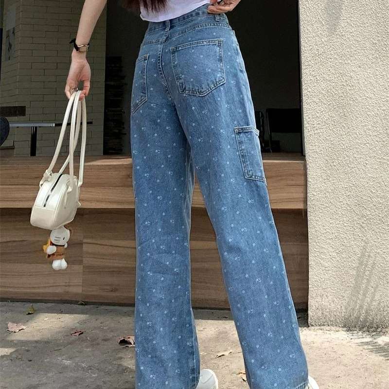 Y2K Jean 2025 Summer Fashion Ladies Floral Denim Pantalons Loose Vintage Jeans Women Casual Elastic Waist Harem Wide Trousers