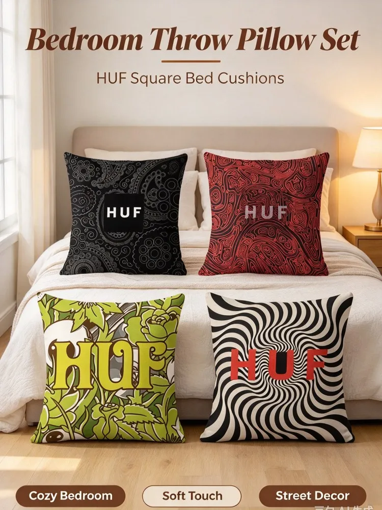 VIKAMAStreet Style Pillow Set, Graphic Print Square Throw Cushions, Soft Fabric Pillows for Sofa Bedroom Window Seat Game Room H