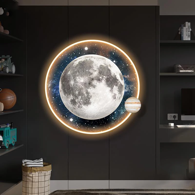 

Moon LED Decorative Mural Lights for Living Room BedRoom Entrance Light Hanging Painting Wall Art Home Decoration Light Fixture