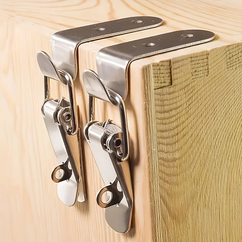 2 sets 90 Degree Box Closure Lock Duck-mouth Buckle Hook Spring Loaded Draw Toggle Hasps Clamp for Cabinet Door Metal Clasps