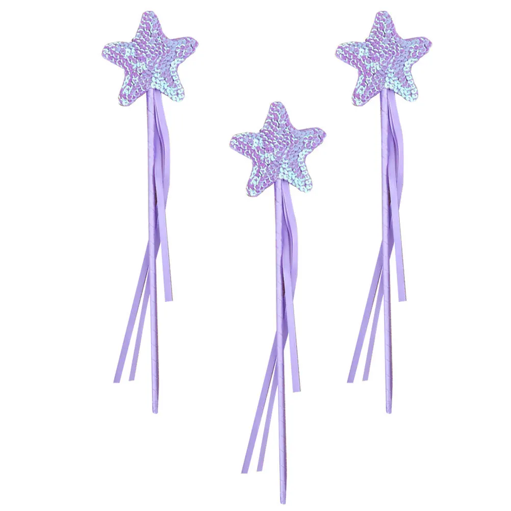 Bacchette da fata a forma di stella da 3 pezzi, design a nastro, bastoncini da fata colorati per ragazze, feste, cosplay, spettacoli teatrali