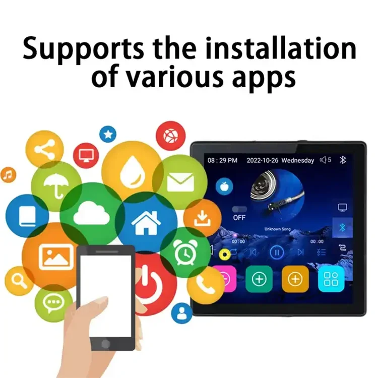 Amplificador de pared con pantalla táctil para el hogar inteligente, sistema Android 10 de 4 pulgadas con WiFi, Control de voz Alexa, Panel de Audio y música de fondo para interiores